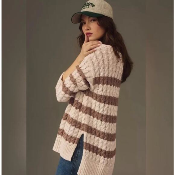 Anthropologie Sweaters - Anthropologie Pilcro NEW Cable Knit Sweater Striped Long Sleeve Size M Oversized
